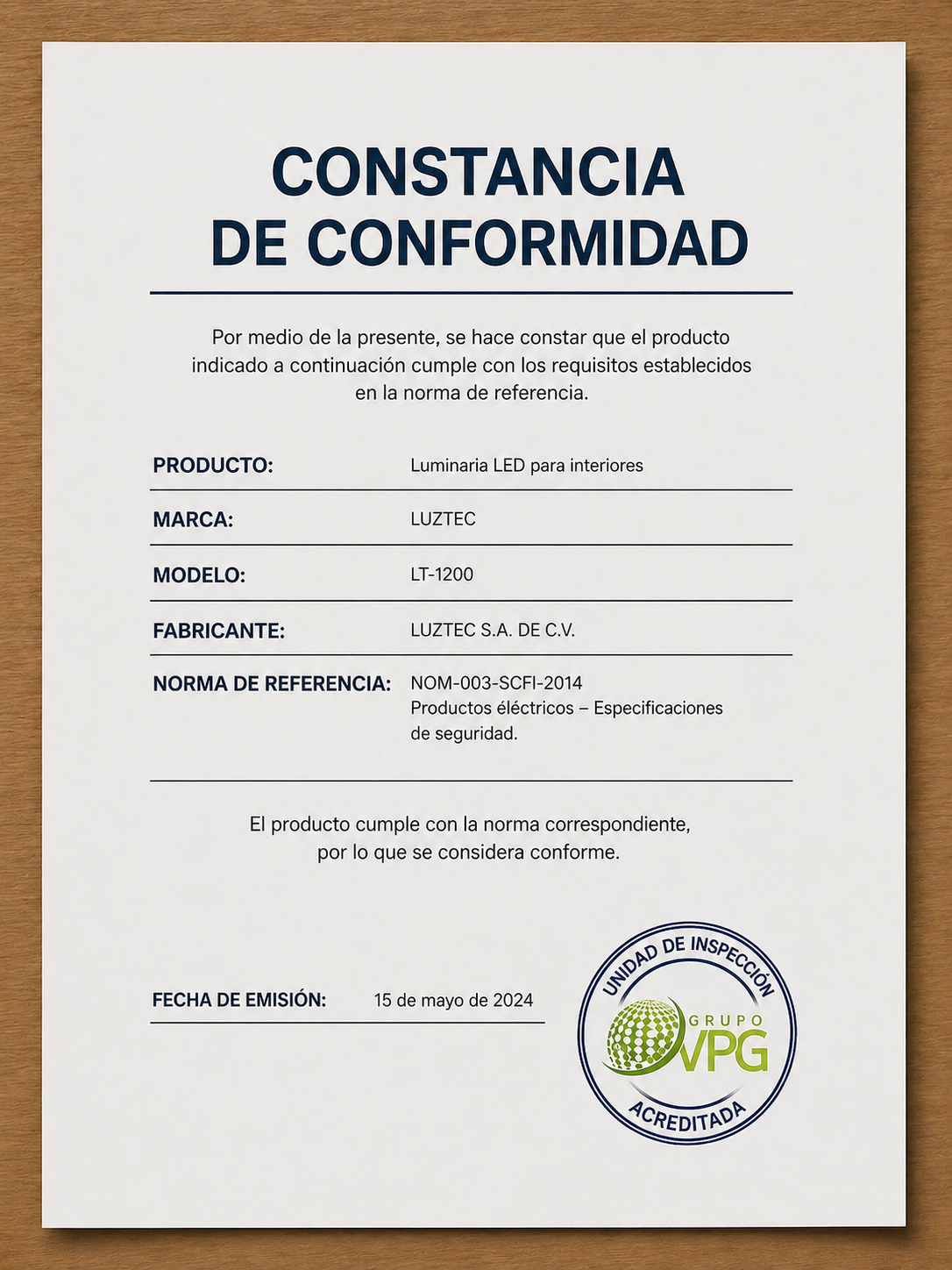 Constancia de Conformidad