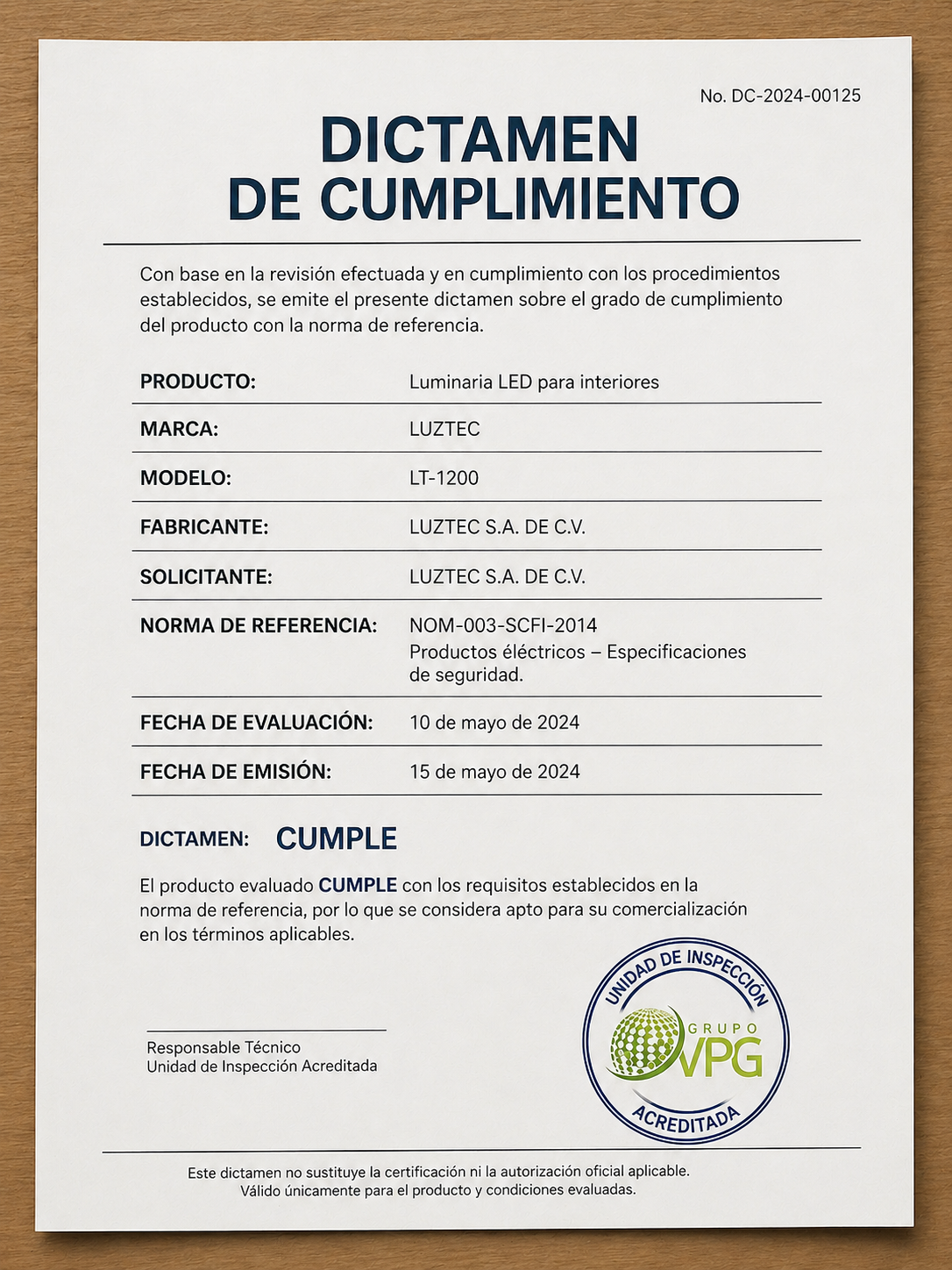 Dictamen de Conformidad